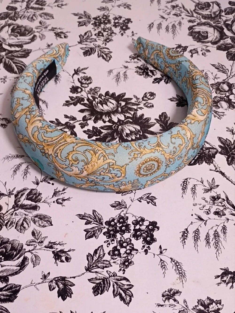 Versace Blue and Gold Baroque Padded Headband